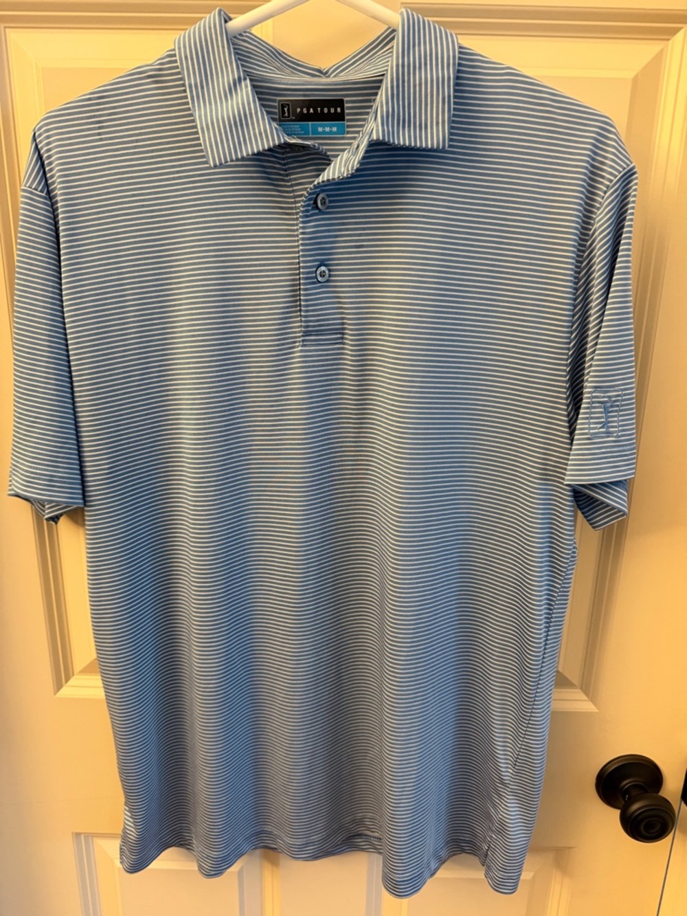 PGA  Tour Performance Stripe Polo - Light Blue
